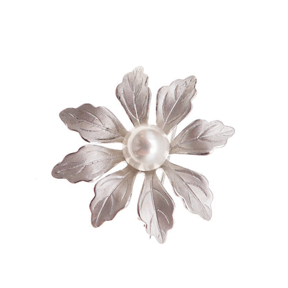 925 Sterling Silver Vintage Faux Pearl Floral Pin Brooch