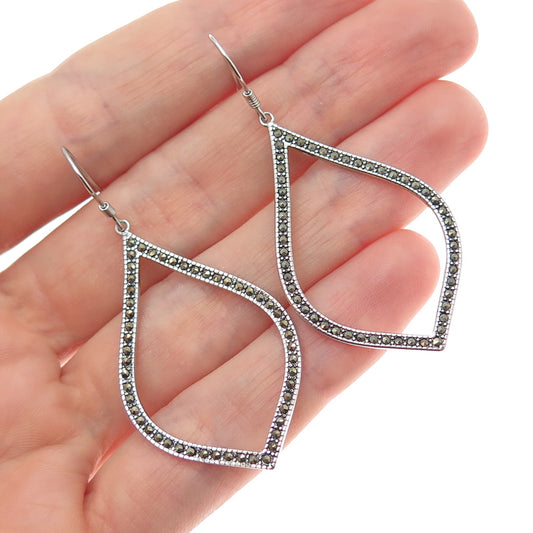 925 Sterling Silver Real Marcasite Modernist Dangle Earrings