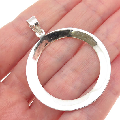 925 Sterling Silver Modernist Hammered Circle Pendant