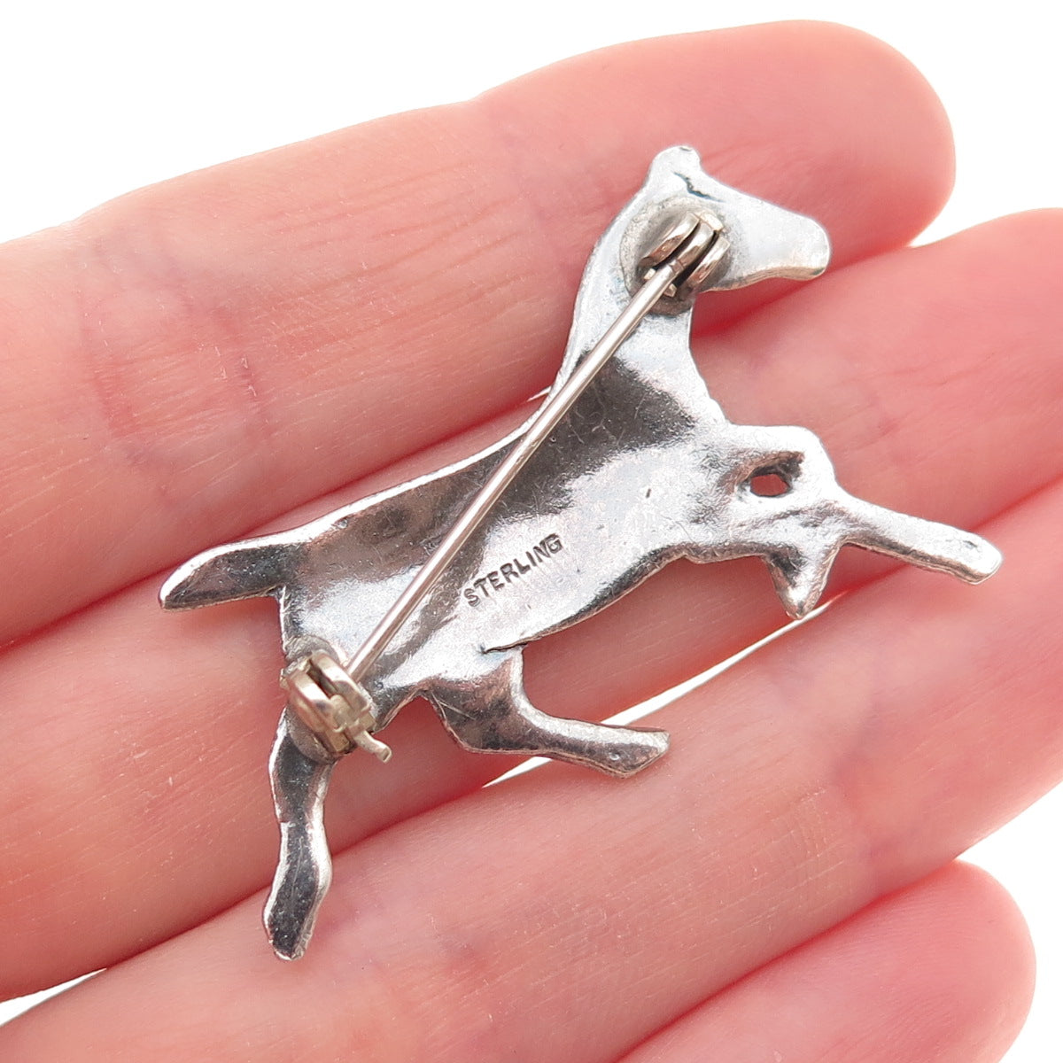 925 Sterling Silver Vintage Wild Horse Oxidized Pin Brooch