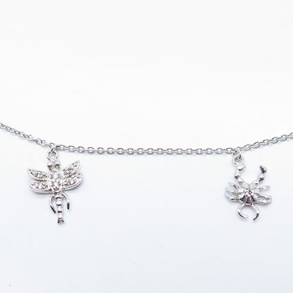925 Sterling Silver Assorted Charm Rolo Link Anklet 9.75"