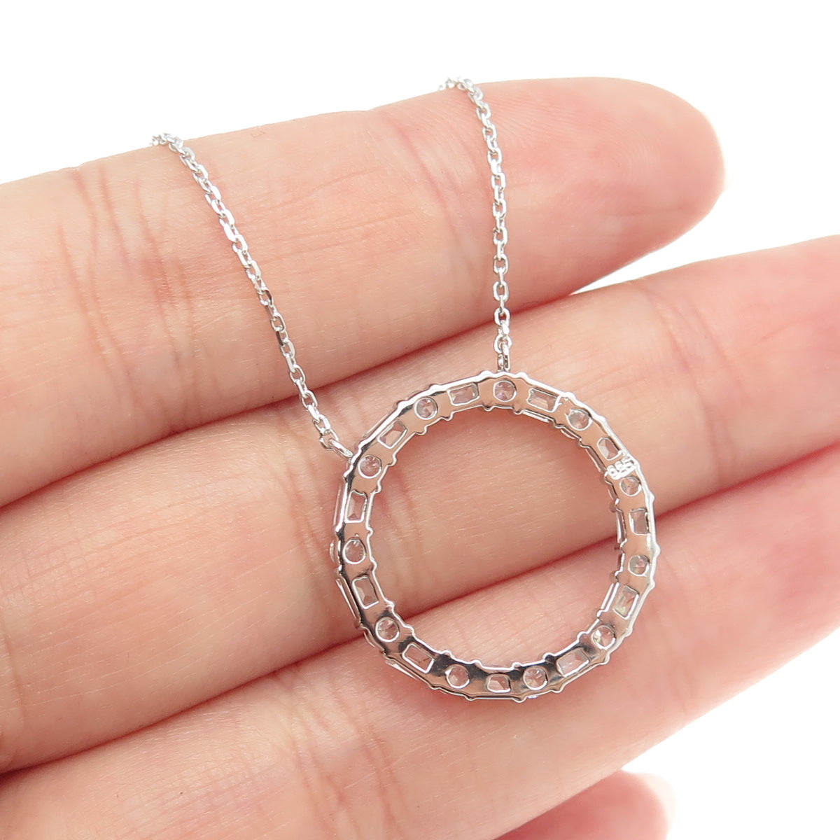 925 Sterling Silver Pave C Z Circle of Life Rolo Chain Necklace 18"