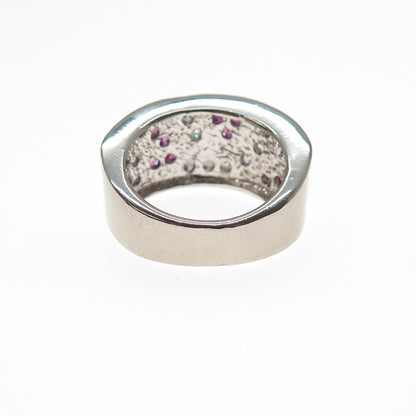 925 Sterling Silver Round-Cut Lab-Created Ruby & C Z Ring Size 6.5