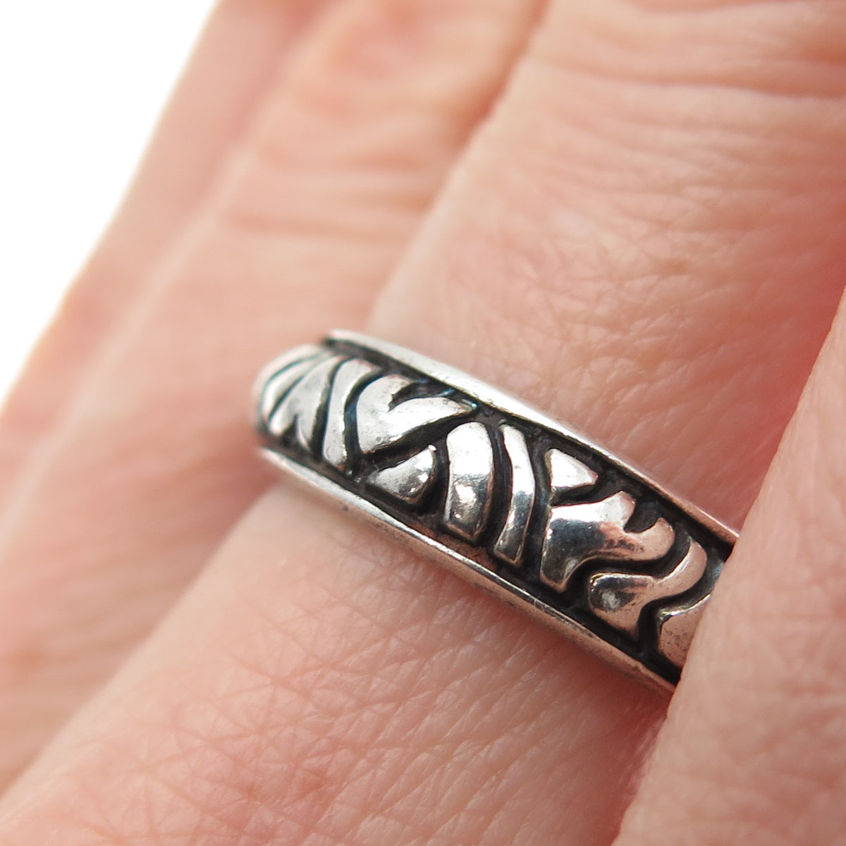 SX SALLY C 925 Sterling Silver Vintage Animal Pattern Oxidized Band Ring Size 7