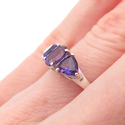 CHUCK CLEMENCY 925 Sterling Silver Real Oval & Triangle-Cut Amethyst Ring Size 6