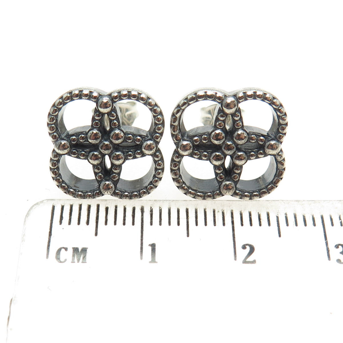 925 Sterling Silver Vintage Beaded Modernist Cross Earrings