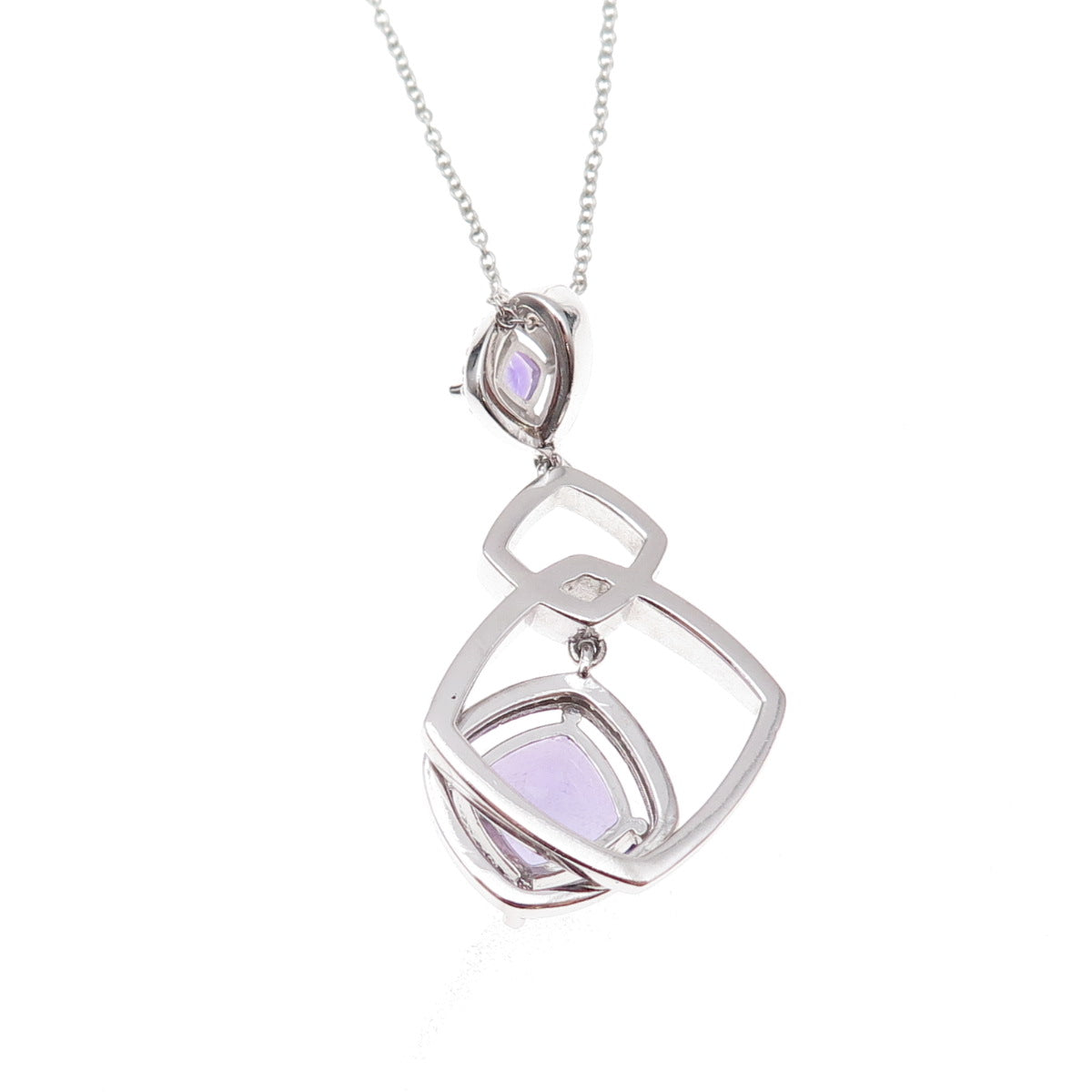 925 Sterling Silver Real Diamond & Amethyst Cable Chain Necklace 18"