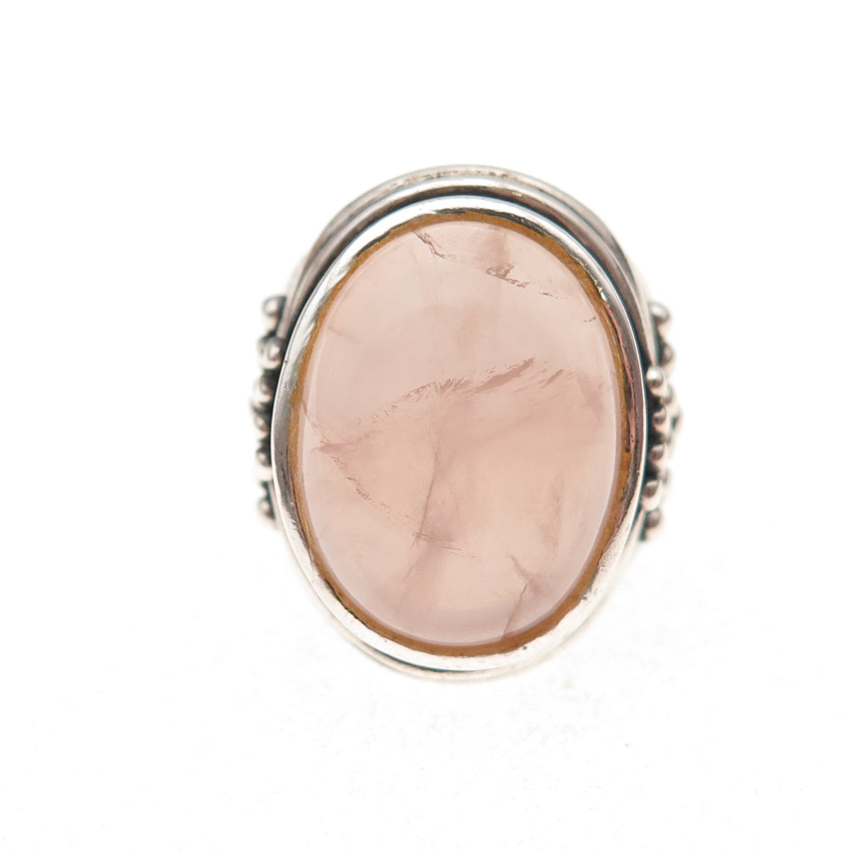 925 Sterling Silver Vintage Southwestern Real Rose Quartz Tribal Ring Size 6