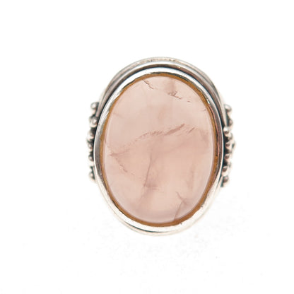 925 Sterling Silver Vintage Southwestern Real Rose Quartz Tribal Ring Size 6