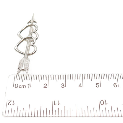 BEAU 925 Sterling Silver Antique Art Deco Couple Heart Arrow Pin Brooch