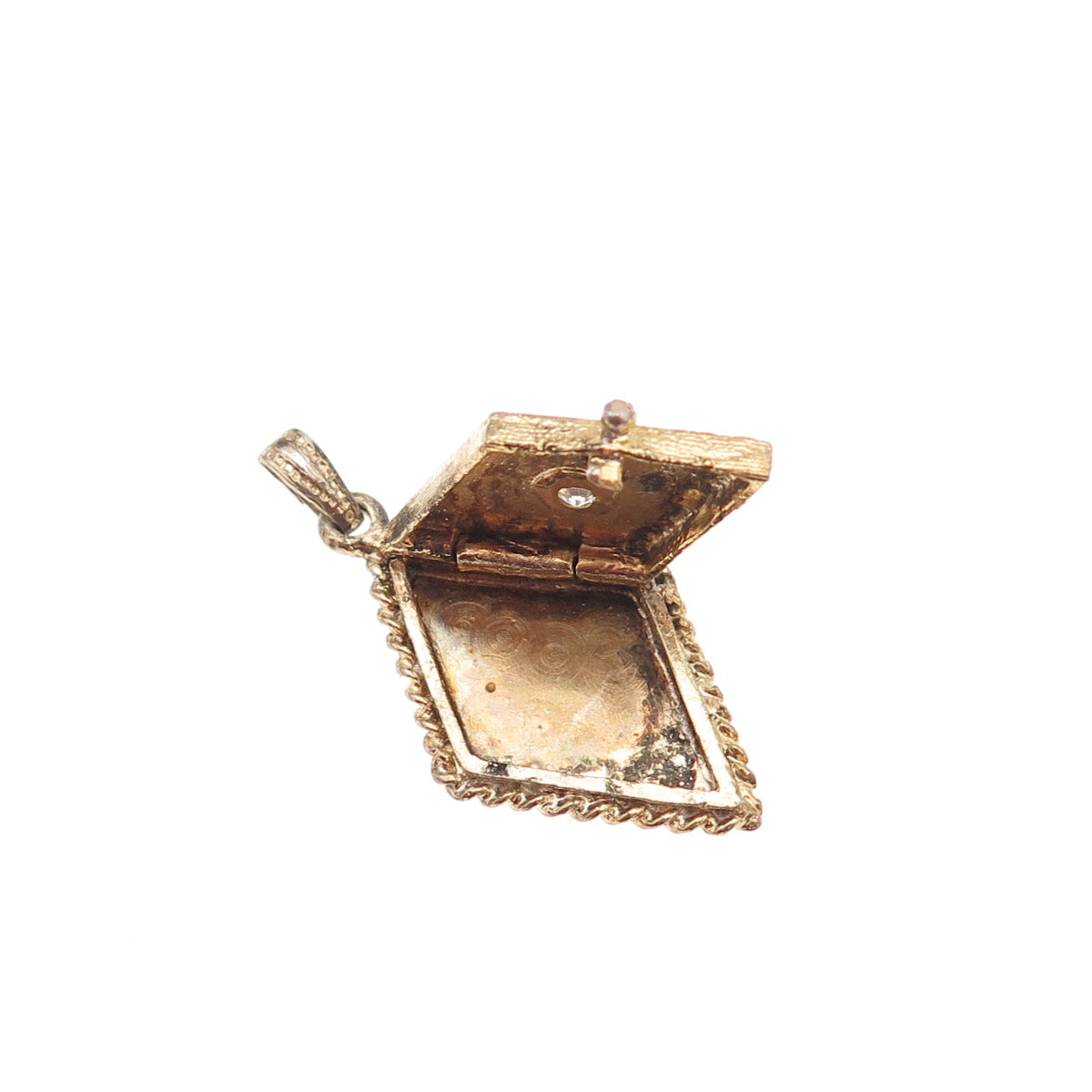925 Sterling Silver Gold Plated Antique Art Deco Rhinestone Locket Charm Pendant