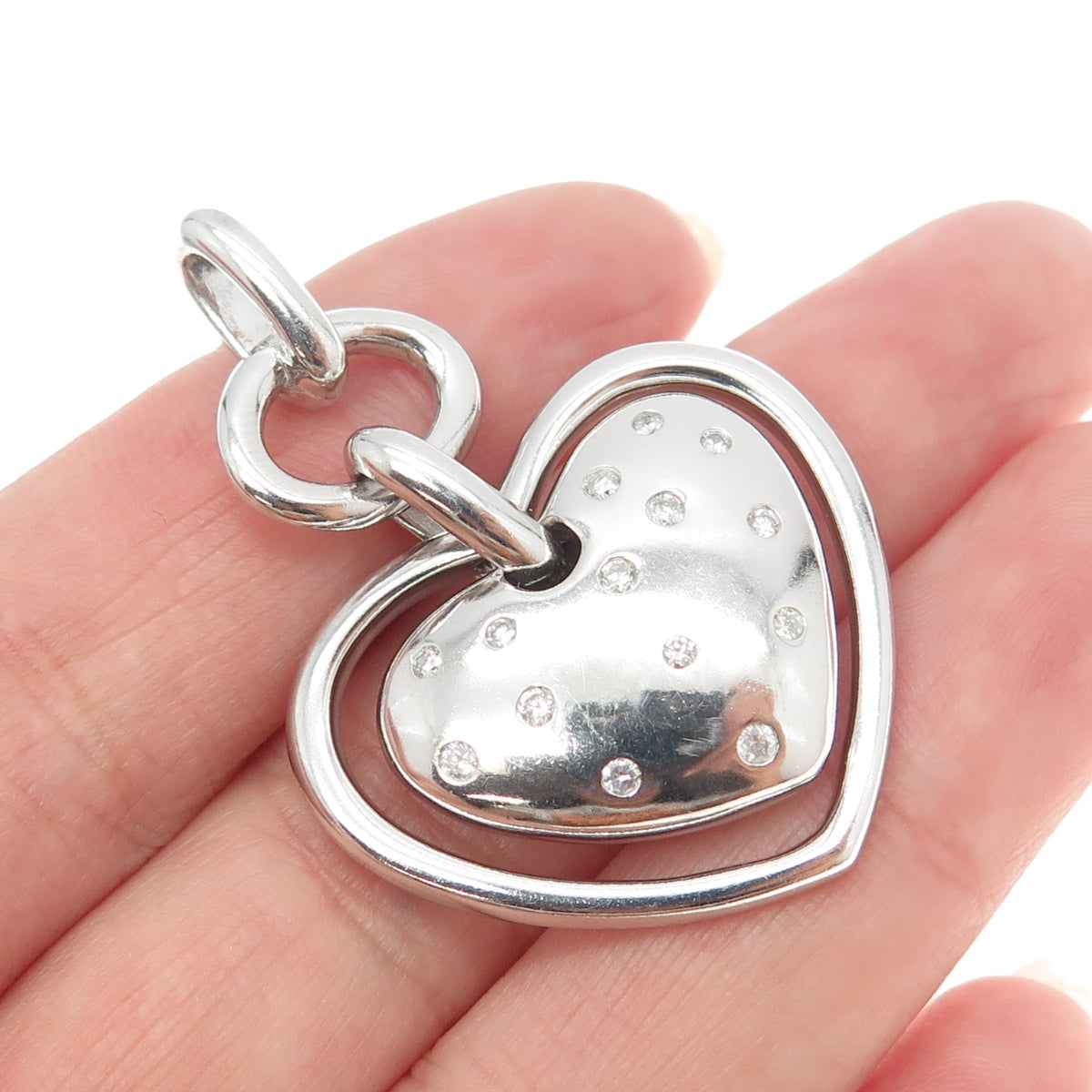 925 Sterling Silver Real Round-Cut White Diamond Moon Star Heart Pendant