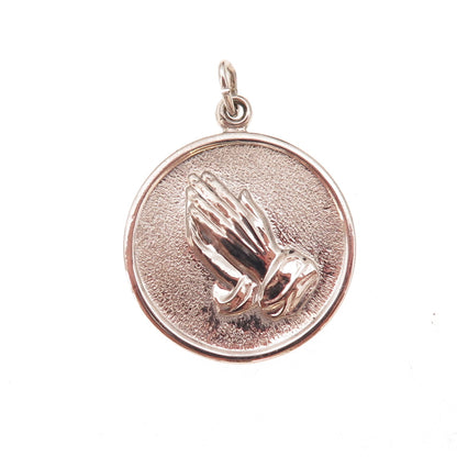 925 Sterling Silver Vintage Prayer Hands Religious Charm Pendant