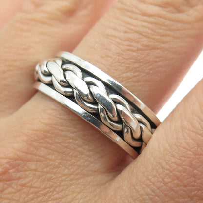 925 Sterling Silver Vintage Braided Oxidized Band Ring Size 13