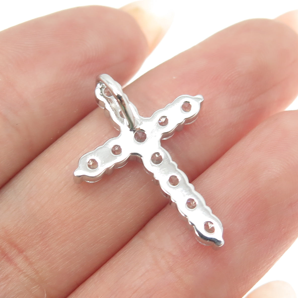 925 Sterling Silver Round-Cut C Z Cross Pendant