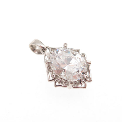 Ross Simons 925 Sterling Silver Oval-Cut C Z Floral Charm Pendant