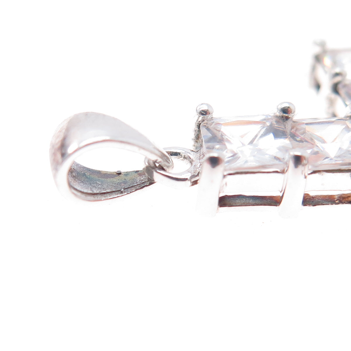 925 Sterling Silver Princess-Cut C Z Cross Charm Pendant