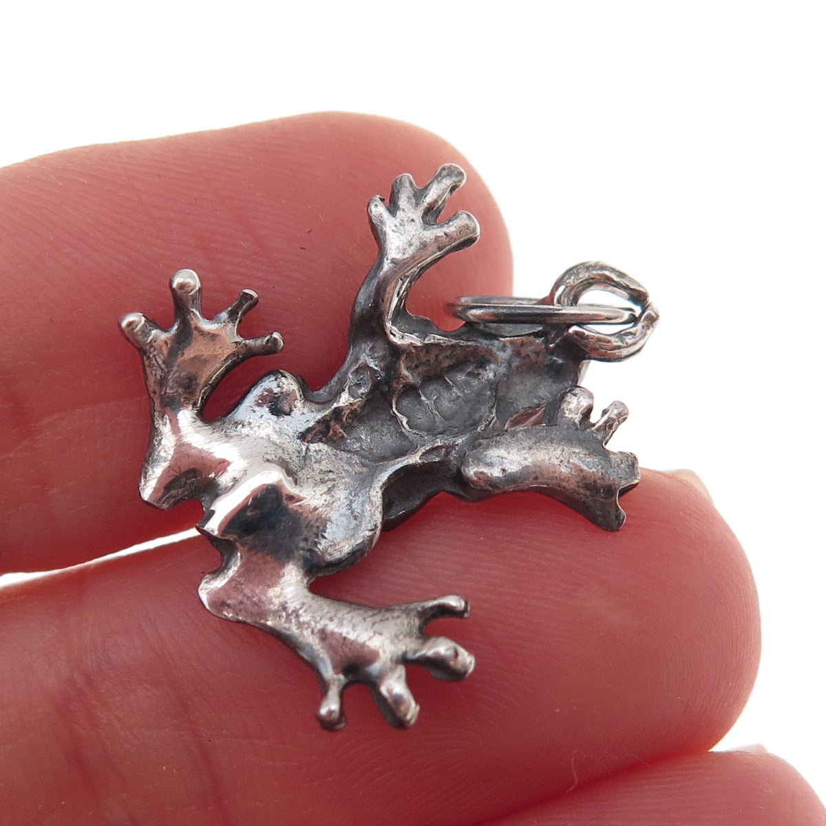 925 Sterling Silver Vintage Frog Good Luck Oxidized Charm Pendant