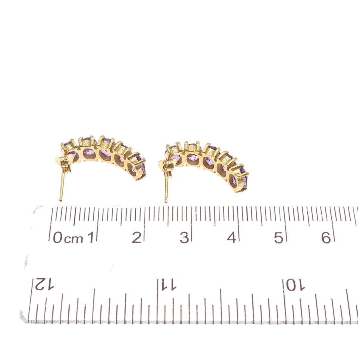 925 Sterling Silver Gold Plated Real Oval-Cut Amethyst Cluster Bar Drop Earrings