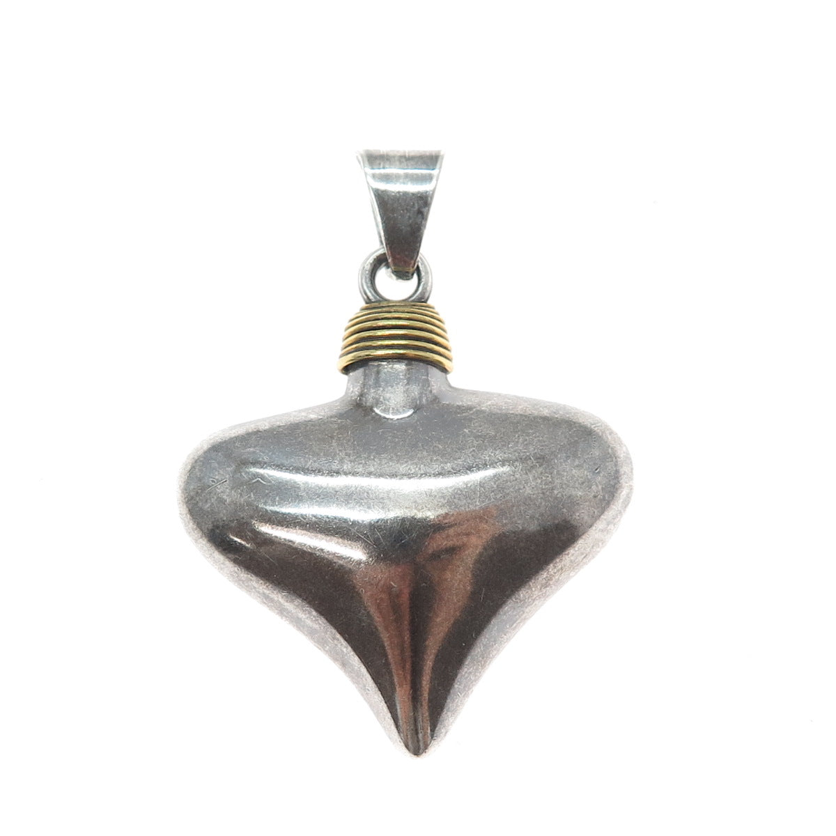 925 Sterling Silver 2-Tone Vintage Mexico Modernist Heart Oxidized Charm Pendant