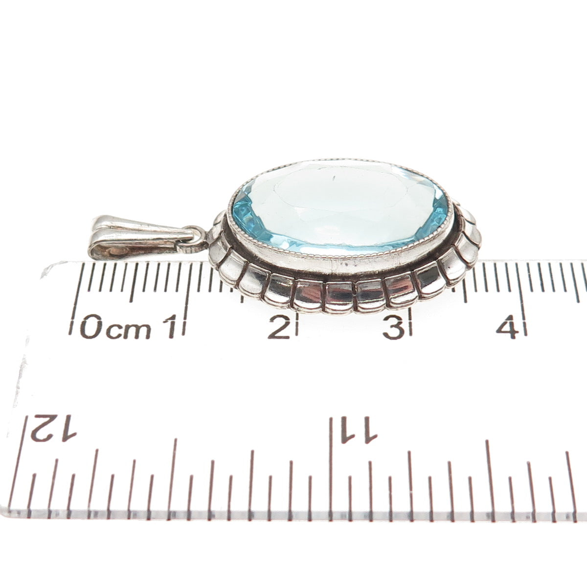 835 Silver Antique Art Deco Oval-Cut Blue Glass Charm Pendant