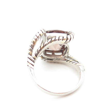 925 Sterling Silver Cushion-Cut Cognac C Z Bypass Ring Size 9
