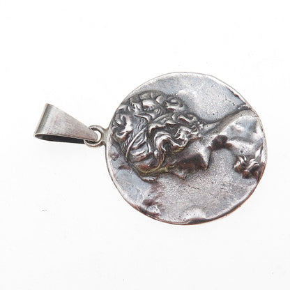925 Sterling Silver Vintage Lady Cameo Oxidized Charm Pendant