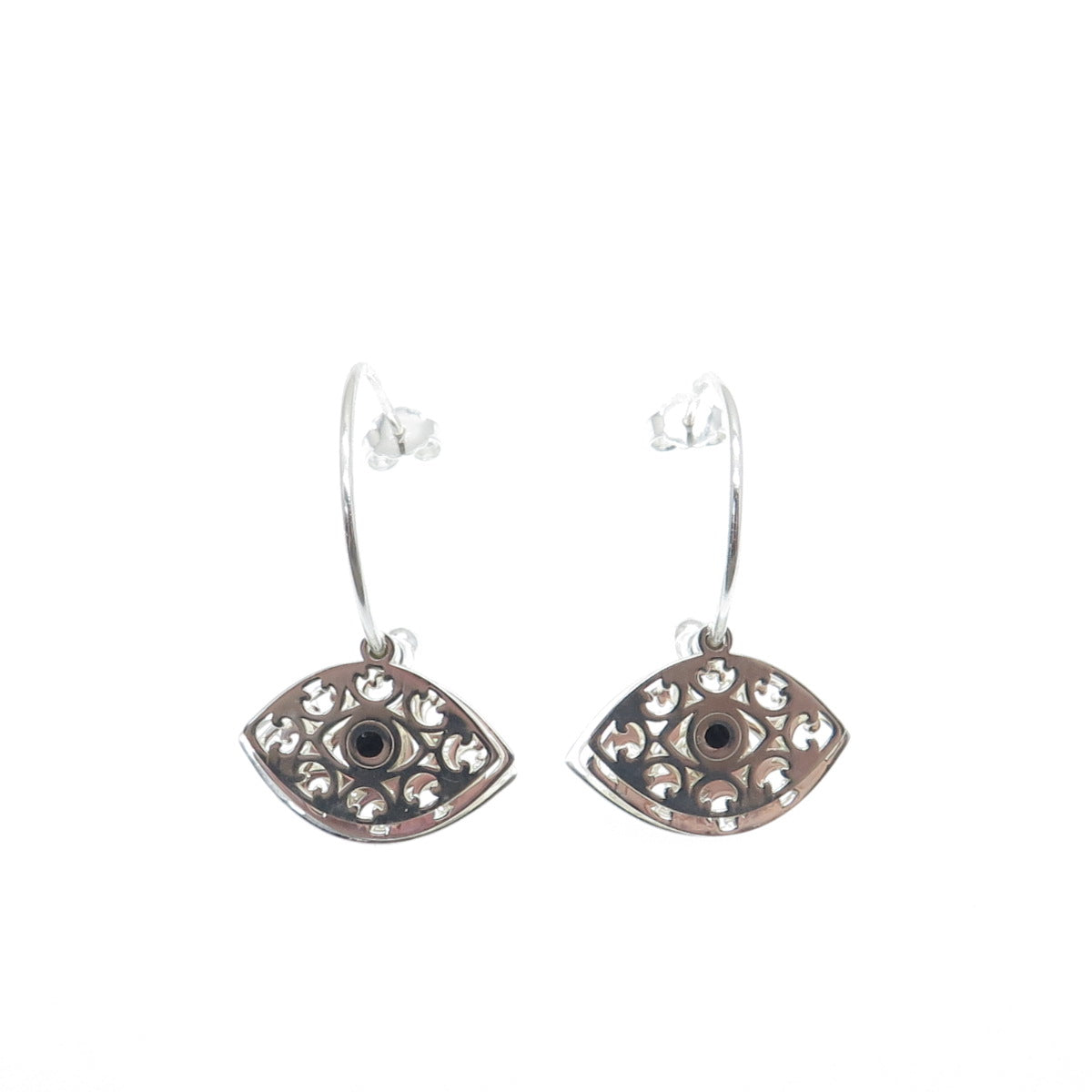 925 Sterling Silver Enamel Evil's Eye Amulet Interchangeable Charm Hoop Earrings