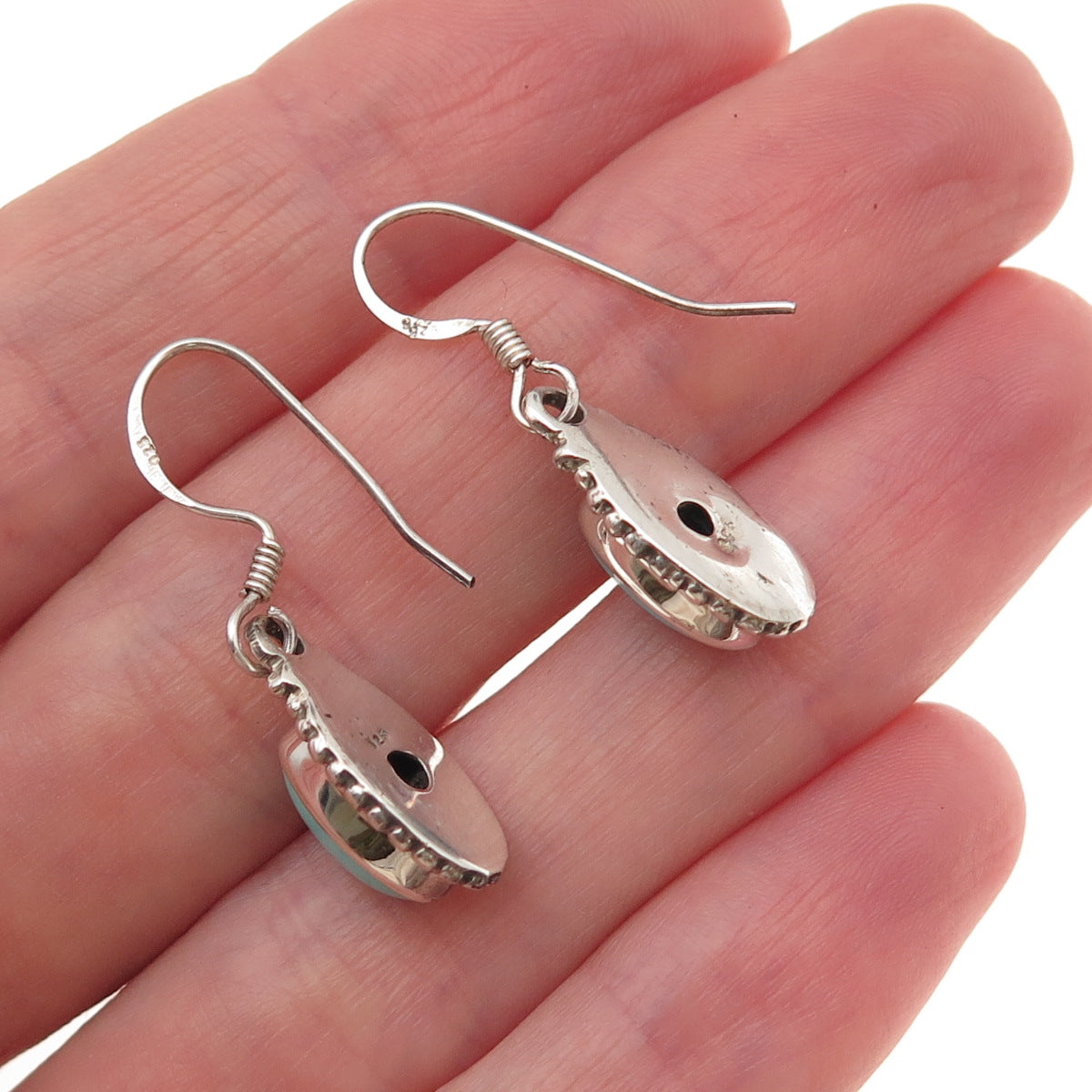 925 Sterling Silver Vintage Real Turquoise Oxidized Dangle Earrings