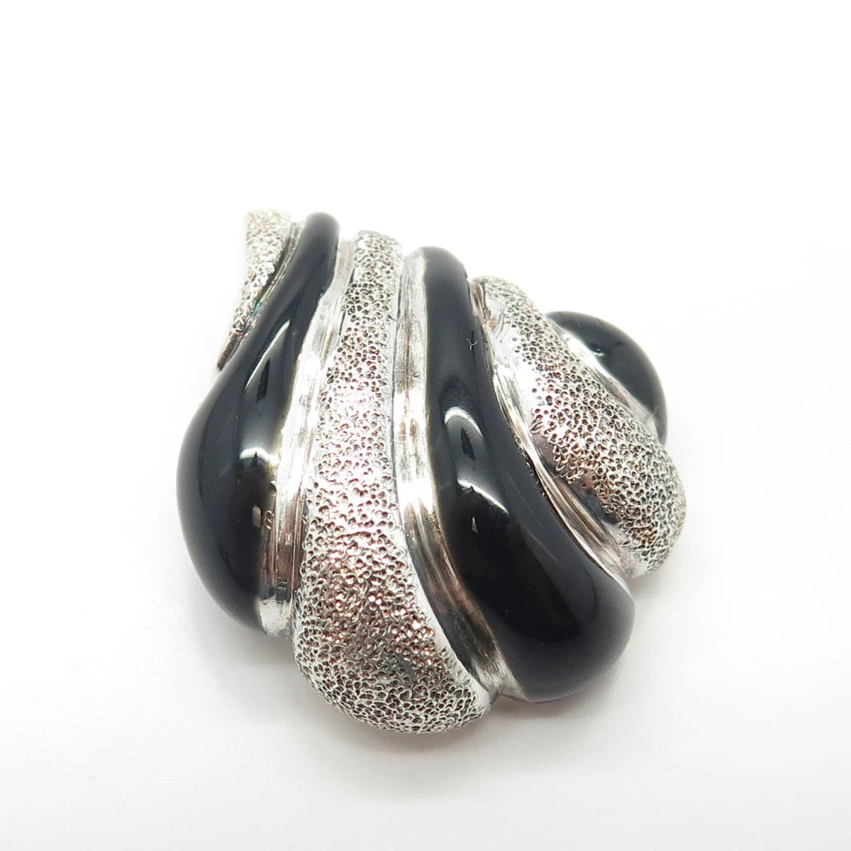 925 Sterling Silver Vintage Milor Italy Real Black Onyx Twisted Teardrop Pendant