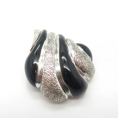 925 Sterling Silver Vintage Milor Italy Real Black Onyx Twisted Teardrop Pendant