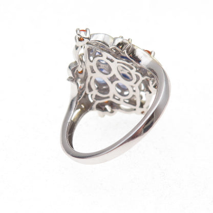 Chuck Clemency 925 Sterling Silver 2-Tone Real Tanzanite & Fire Opal Ring Size 8