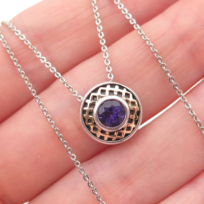 SADYE L VASSIL 925 Sterling Silver 14K Gold Real Amethyst Chain Necklace 20"