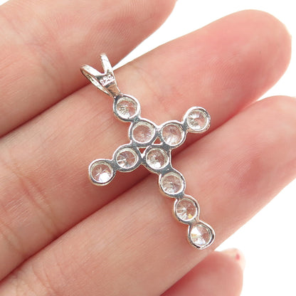 925 Sterling Silver Round-Cut C Z Cross Pendant