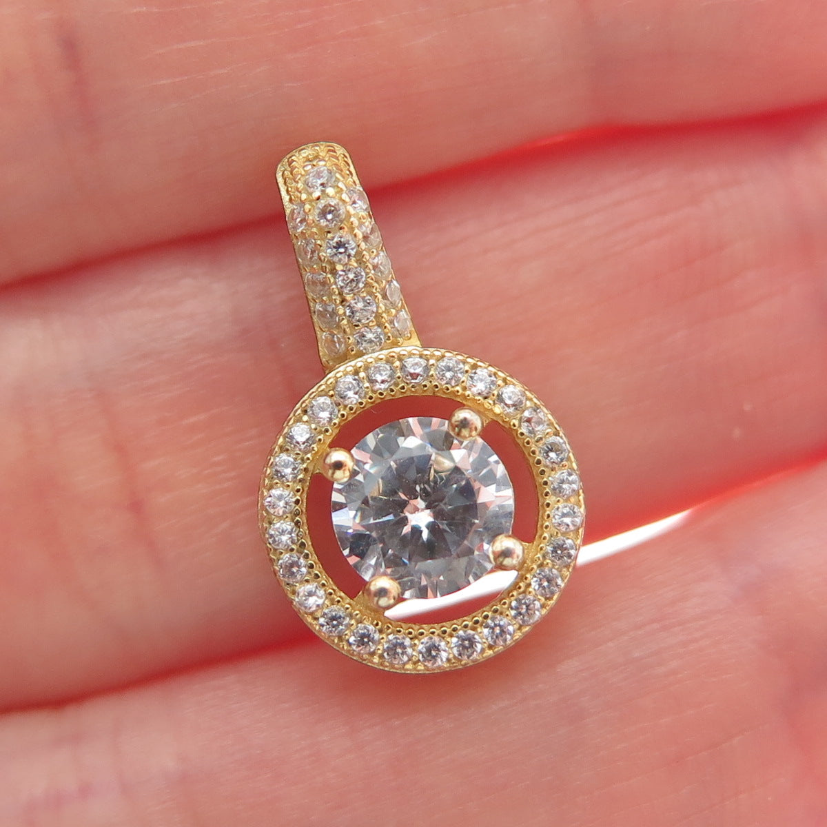 925 Sterling Silver Gold Plated Round-Cut C Z Minimalist Charm Slide Pendant