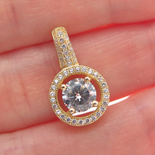 925 Sterling Silver Gold Plated Round-Cut C Z Minimalist Charm Slide Pendant