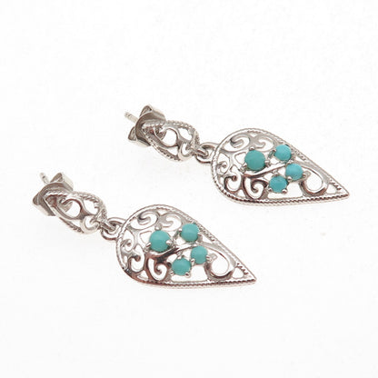 925 Sterling Silver Real Turquoise Swirl Teardrop Dangle Earrings