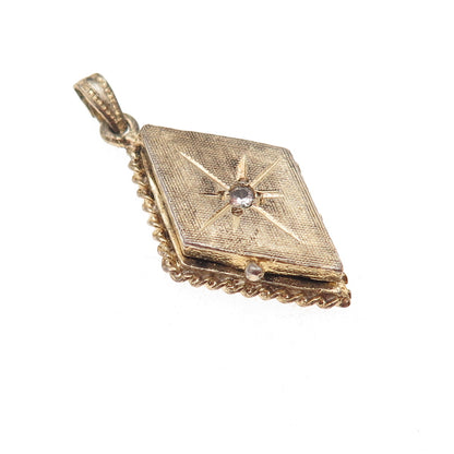 925 Sterling Silver Gold Plated Antique Art Deco Rhinestone Locket Charm Pendant
