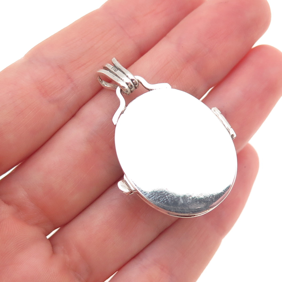 925 Sterling Silver Vintage Real Amber Oxidized Locket Pendant
