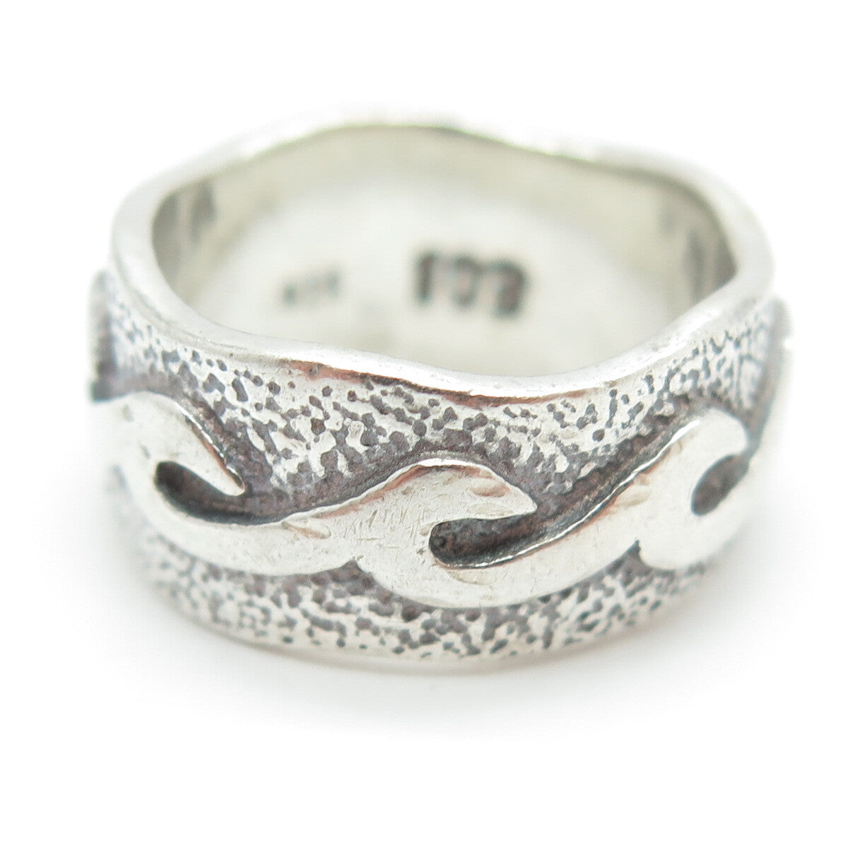 925 Sterling Silver Vintage Tribal Modernist Band Ring Size 7