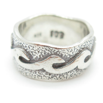 925 Sterling Silver Vintage Tribal Modernist Band Ring Size 7