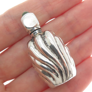 925 Sterling Silver Vintage Mexico Green Glass Modernist Oxidized Perfume Bottle
