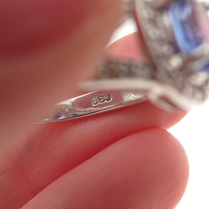 925 Sterling Silver Real Oval-Cut Tanzanite & Round-Cut White Topaz Ring Size 8