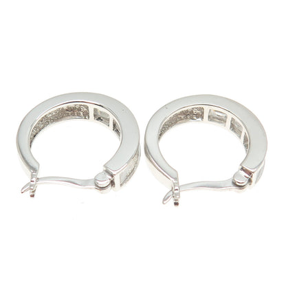 925 Sterling Silver Emerald-Cut C Z Hoop Earrings