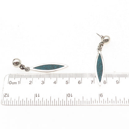 925 Sterling Silver Vintage Mexico Real Turquoise Inlay Dangle Earrings