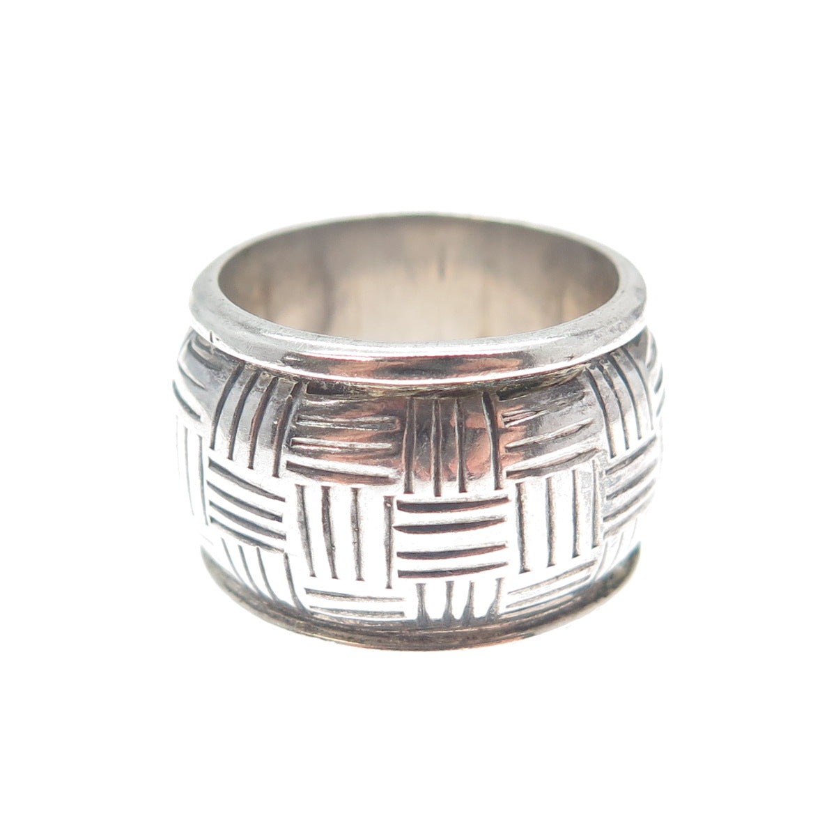 925 Sterling Silver Vintage Cigar Oxidized Wide Band Ring Size 7.5