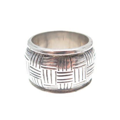 925 Sterling Silver Vintage Cigar Oxidized Wide Band Ring Size 7.5