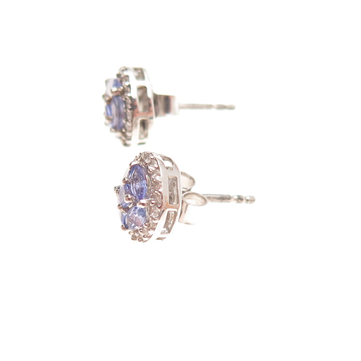 Chuck Clemency 925 Sterling Silver Real Tanzanite & White Topaz Stud Earrings
