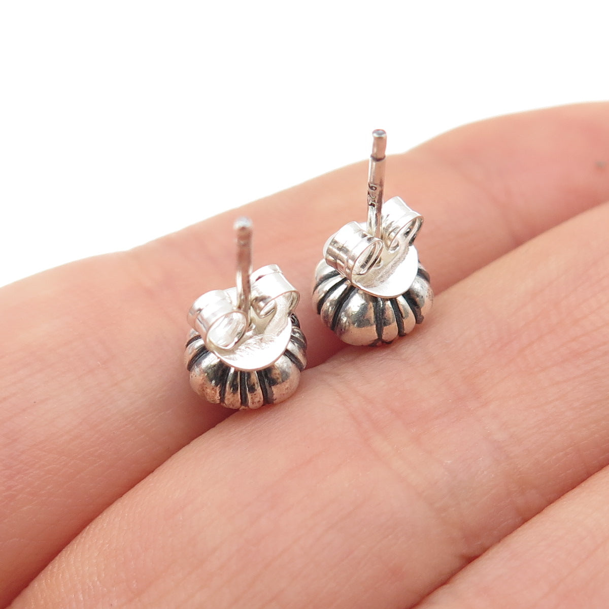 925 Sterling Silver Purple Glass Oxidized Stud Earrings