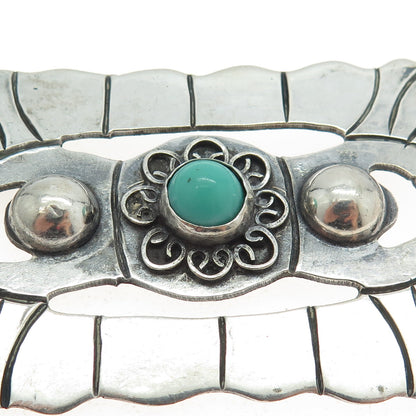 925 Sterling Silver Vintage Mexico Real Turquoise Aztec Tribal Pin Brooch